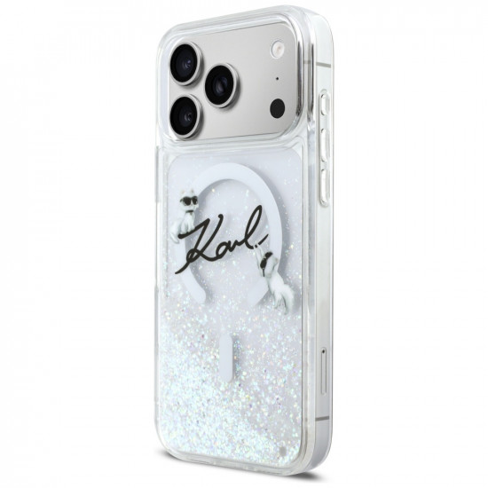 Case Karl Lagerfeld Liquid Glitter Karl  Script Logo MagSafe for iPhone 17 Pro Max transparent