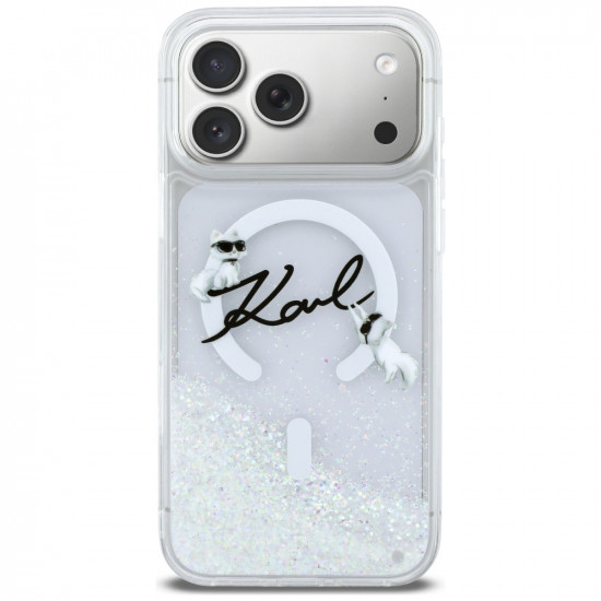 Case Karl Lagerfeld Liquid Glitter Karl  Script Logo MagSafe for iPhone 17 Pro Max transparent