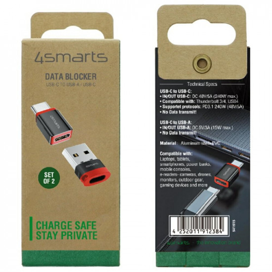 4smarts Data Blocker USB-C to USB-A/USB-C adapter black 2pcs
