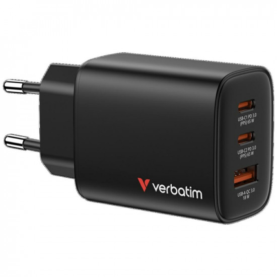 Verbatim Essentials mains charger GaN 65W black 32352 Verbatim Essentials mains charger GaN 65W black 32352