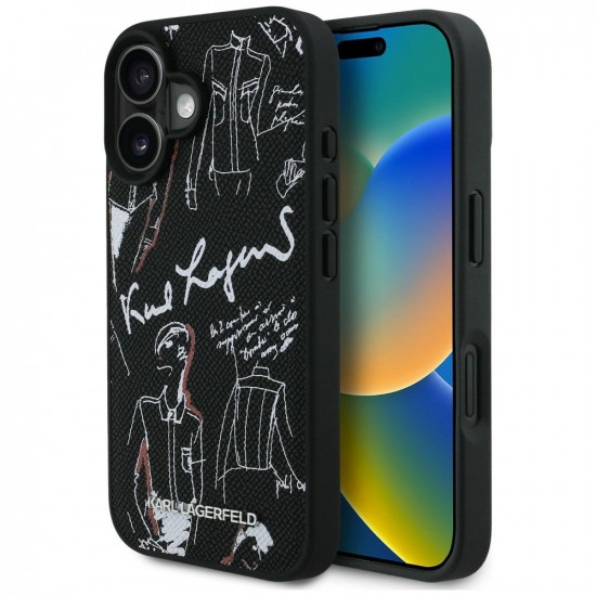 Case Karl Lagerfeld Grained Pattern &amp; Logo MagSafe for iPhone 16 black