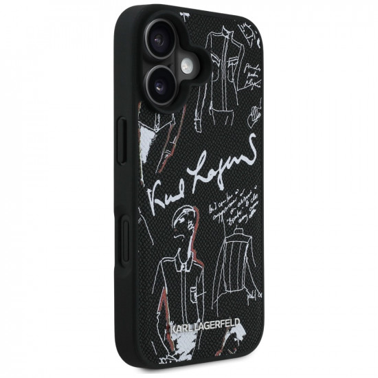 Case Karl Lagerfeld Grained Pattern &amp; Logo MagSafe for iPhone 16 black