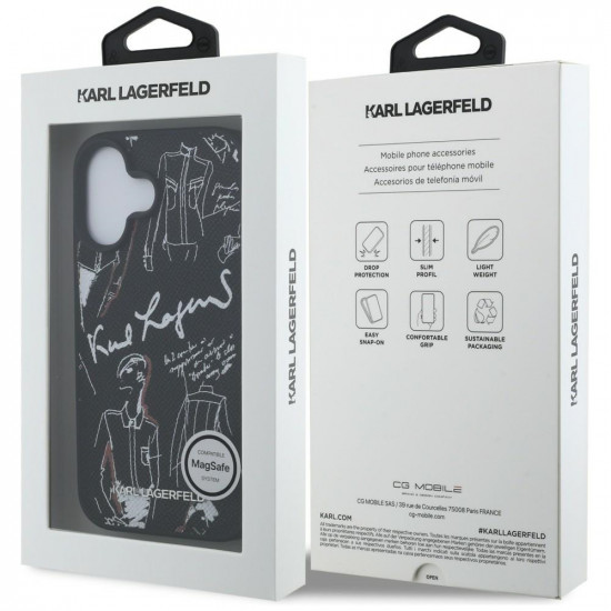 Case Karl Lagerfeld Grained Pattern &amp; Logo MagSafe for iPhone 16 black