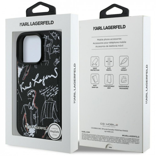 Case Karl Lagerfeld Grained Pattern &amp; Logo MagSafe for iPhone 16 Pro Max black