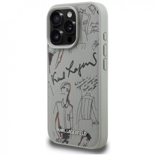 Case Karl Lagerfeld Grained Pattern &amp; Logo MagSafe for iPhone 16 Pro Max gray