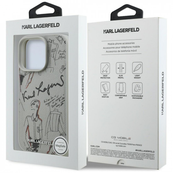 Case Karl Lagerfeld Grained Pattern &amp; Logo MagSafe for iPhone 16 Pro Max gray