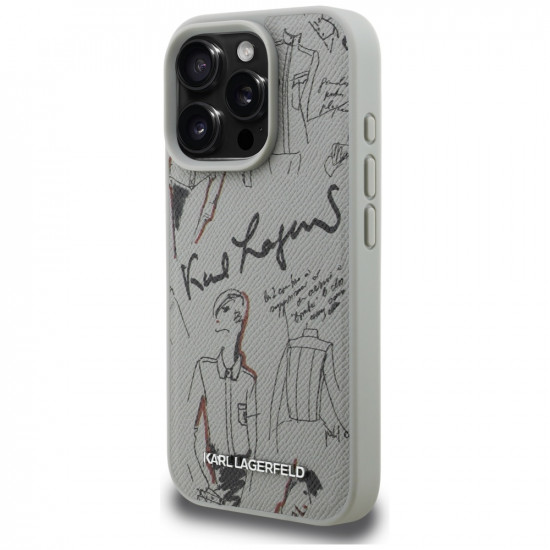 Case Karl Lagerfeld Grained Pattern &amp; Logo MagSafe for iPhone 16 Pro gray