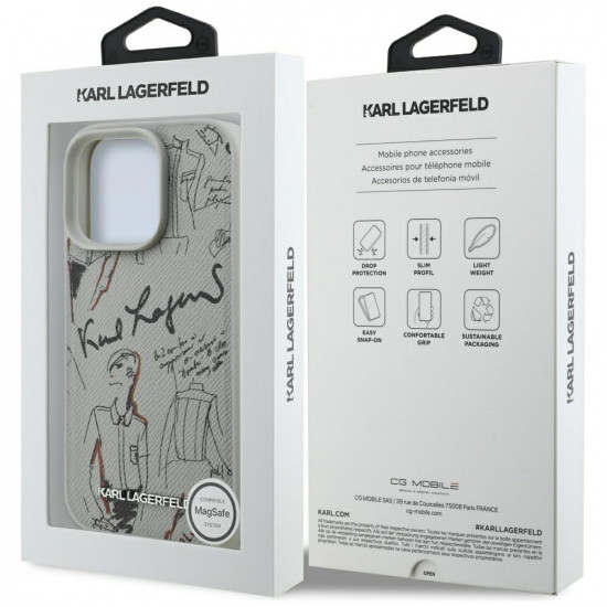 Case Karl Lagerfeld Grained Pattern &amp; Logo MagSafe for iPhone 16 Pro gray
