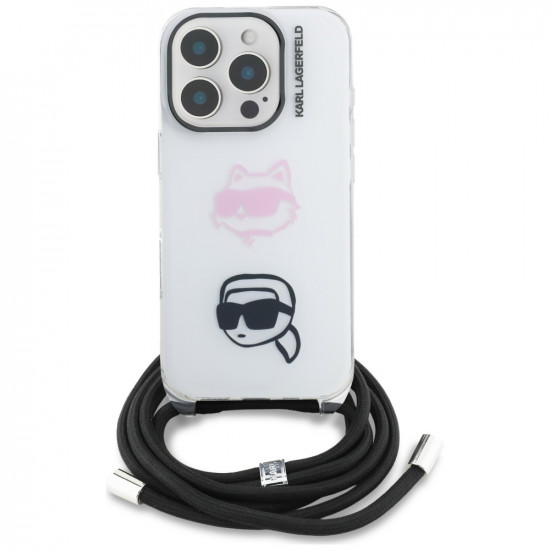Case Karl Lagerfeld IML Crossbody Karl&amp;Choupette Head for iPhone 16 Pro white