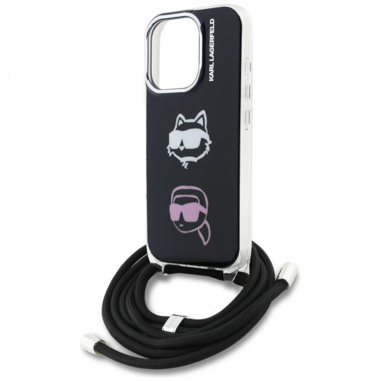 Case Karl Lagerfeld IML Crossbody Karl&amp;Choupette Head for iPhone 16 Pro black