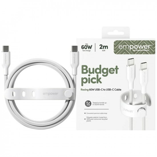 Cable empower by PanzerGlass Racing 60W USB-C to USB-C 2m silver-white