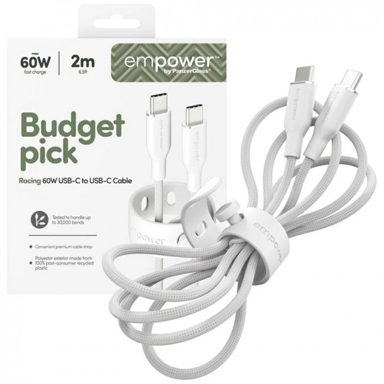 Cable empower by PanzerGlass Racing 60W USB-C to USB-C 2m silver-white