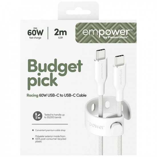 Cable empower by PanzerGlass Racing 60W USB-C to USB-C 2m silver-white