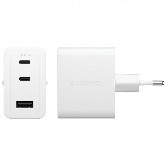 Empower by PanzerGlass Turbo 70W Wall Charger 2x USB-C USB-A Silver-White Empower by PanzerGlass Turbo 70W Wall Charger 2x USB-C USB-A Silver-White