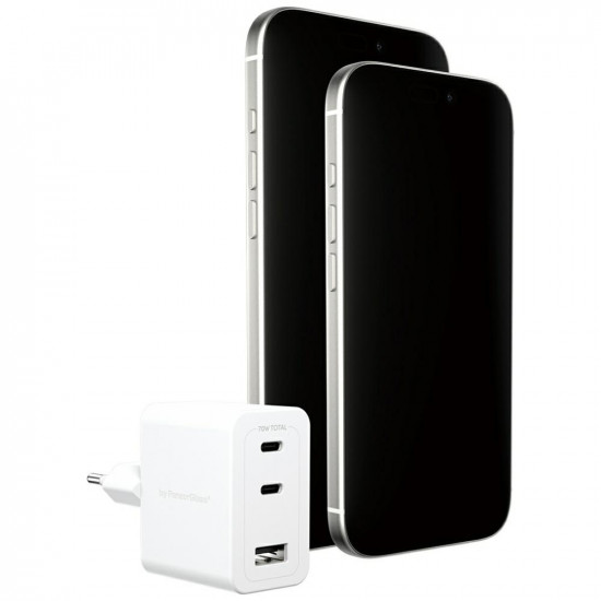 Empower by PanzerGlass Turbo 70W Wall Charger 2x USB-C USB-A Silver-White Empower by PanzerGlass Turbo 70W Wall Charger 2x USB-C USB-A Silver-White