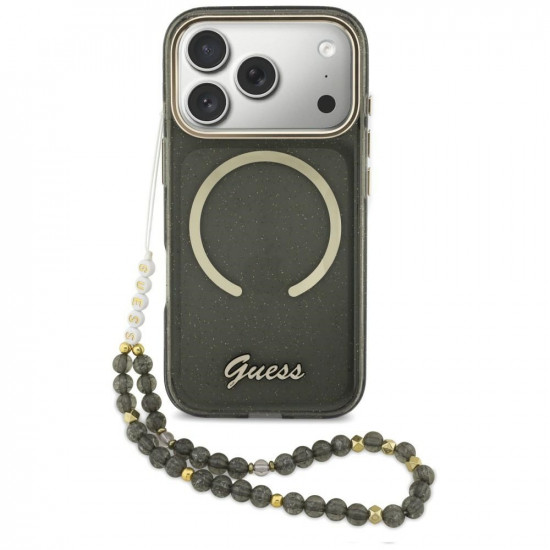 Guess IML Glitters Script Strap MagSafe Case for iPhone 17 Pro Black