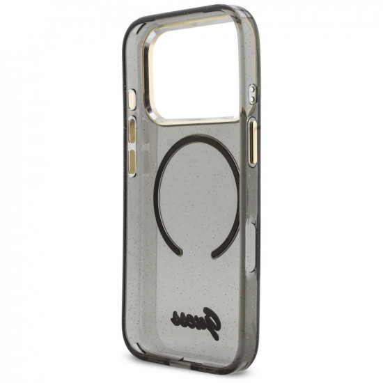 Guess IML Glitters Script Strap MagSafe Case for iPhone 17 Pro Black