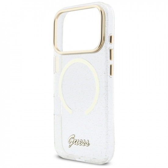 Guess IML Glitters Script Strap MagSafe Case for iPhone 17 Pro Clear