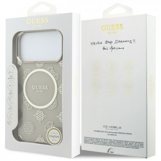 Guess IML Peony Dot MagSafe Case for iPhone 17 Pro Max Beige