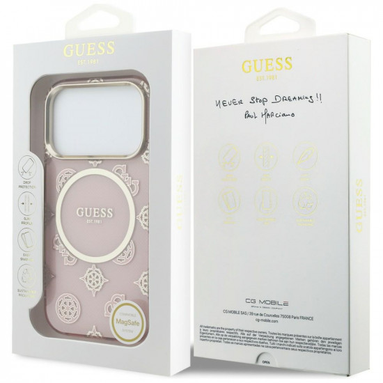 Guess IML Peony Dot MagSafe Case for iPhone 17 Pro Pink