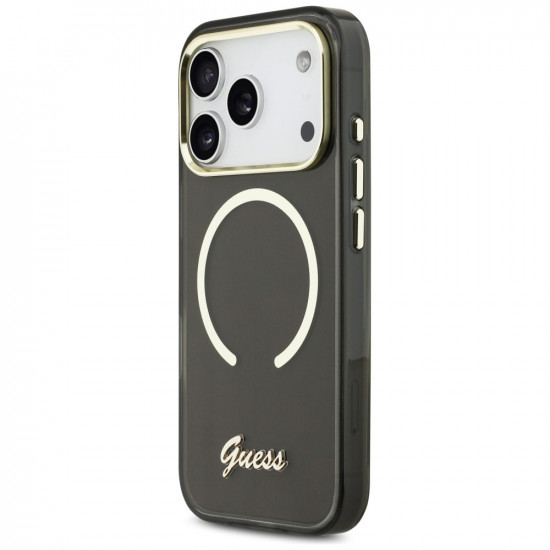 Guess IML Script Metal MagSafe Case for iPhone 17 Pro Max Black