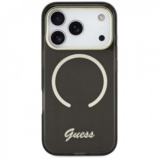 Guess IML Script Metal MagSafe Case for iPhone 17 Pro Max Black