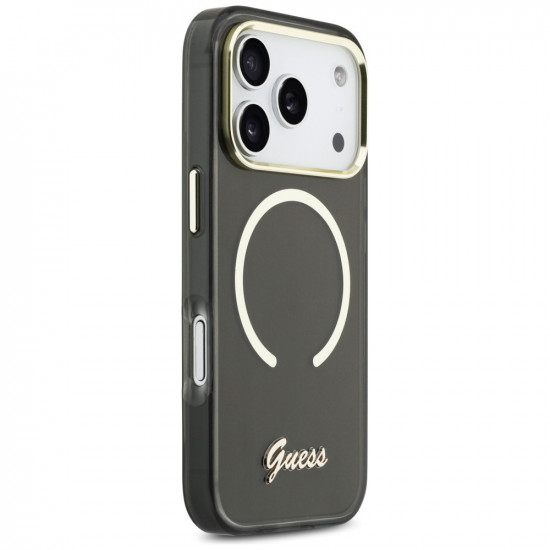 Guess IML Script Metal MagSafe Case for iPhone 17 Pro Max Black