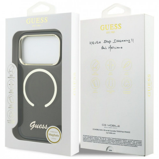 Guess IML Script Metal MagSafe Case for iPhone 17 Pro Max Black