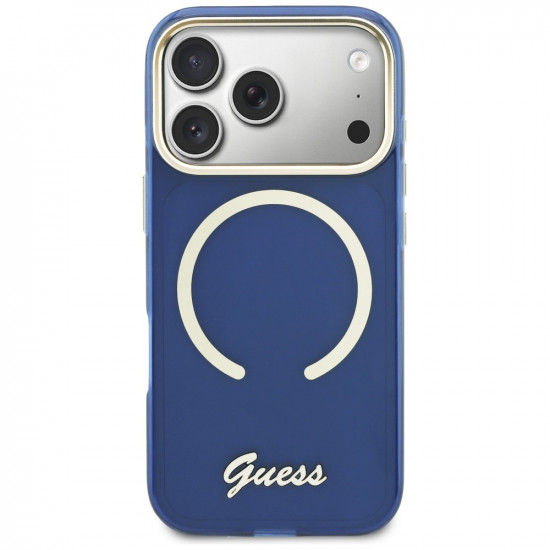 Guess IML Script Metal MagSafe Case for iPhone 17 Pro Max Blue