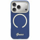 Guess IML Script Metal MagSafe Case for iPhone 17 Pro Max Blue