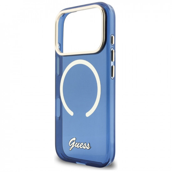 Guess IML Script Metal MagSafe Case for iPhone 17 Pro Max Blue