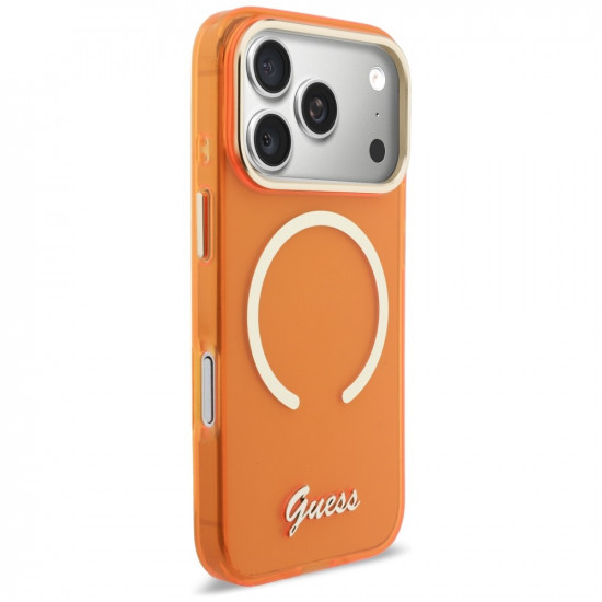 Guess IML Script Metal MagSafe Case for iPhone 17 Pro Orange