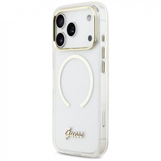 Guess IML Script Metal MagSafe Case for iPhone 17 Pro Clear