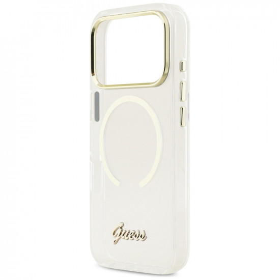 Guess IML Script Metal MagSafe Case for iPhone 17 Pro Clear
