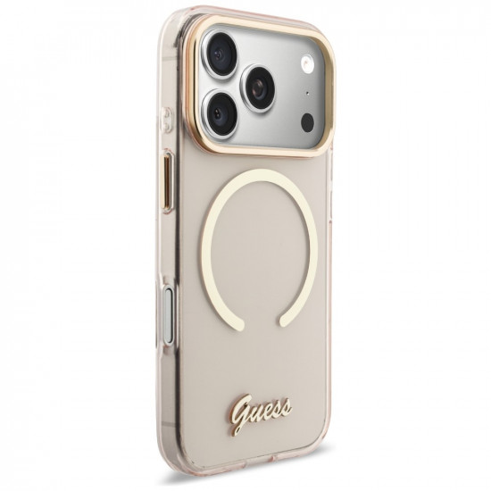 Guess IML Script Metal MagSafe Case for iPhone 17 Pro Pink