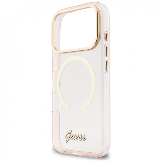 Guess IML Script Metal MagSafe Case for iPhone 17 Pro Pink