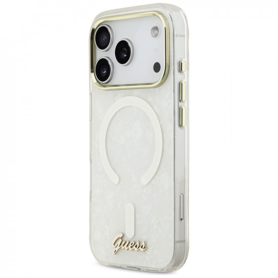 Guess IML Shell Script Metal MagSafe Case for iPhone 17 Pro Max White