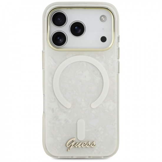 Guess IML Shell Script Metal MagSafe Case for iPhone 17 Pro Max White