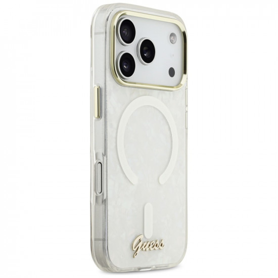 Guess IML Shell Script Metal MagSafe Case for iPhone 17 Pro Max White