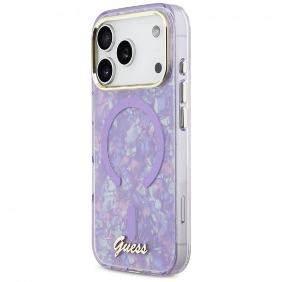 Guess IML Shell Script Metal MagSafe Case for iPhone 17 Pro Max Purple