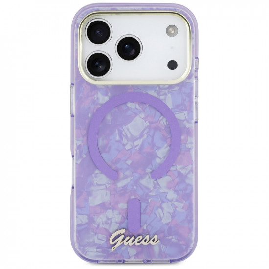 Guess IML Shell Script Metal MagSafe Case for iPhone 17 Pro Max Purple