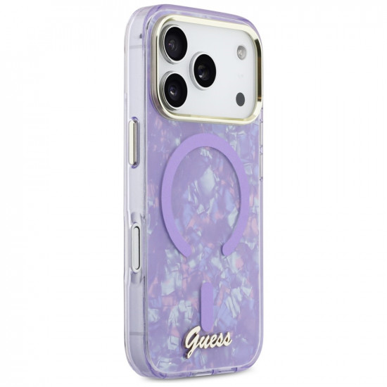 Guess IML Shell Script Metal MagSafe Case for iPhone 17 Pro Max Purple