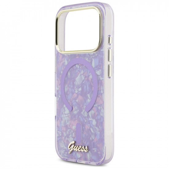 Guess IML Shell Script Metal MagSafe Case for iPhone 17 Pro Max Purple