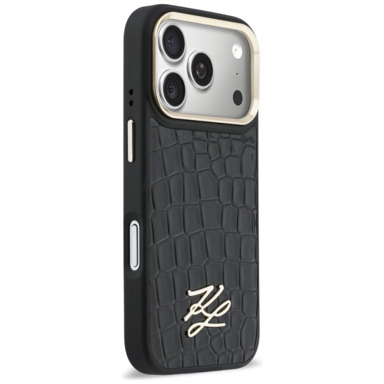 Karl Lagerfeld Croco KL Script Logo MagSafe Case for iPhone 17 Pro Black