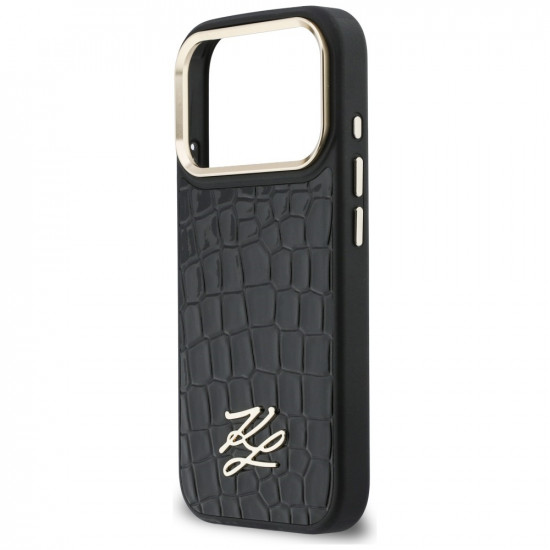 Karl Lagerfeld Croco KL Script Logo MagSafe Case for iPhone 17 Pro Black