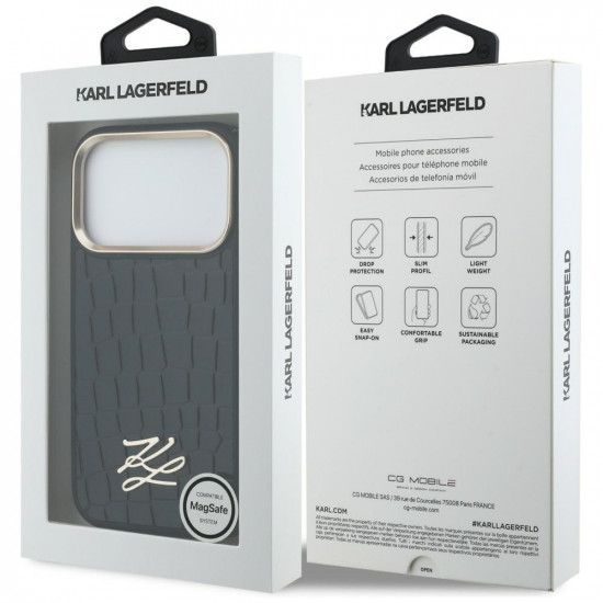 Karl Lagerfeld Croco KL Script Logo MagSafe Case for iPhone 17 Pro Black