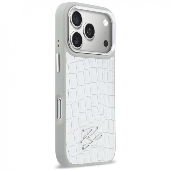 Karl Lagerfeld Croco KL Script Logo MagSafe Case for iPhone 17 Pro Silver Karl Lagerfeld Croco KL Script Logo MagSafe Case for iPhone 17 Pro Silver