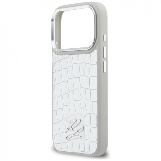 Karl Lagerfeld Croco KL Script Logo MagSafe Case for iPhone 17 Pro Silver Karl Lagerfeld Croco KL Script Logo MagSafe Case for iPhone 17 Pro Silver
