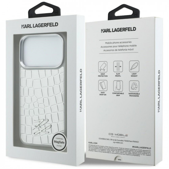 Karl Lagerfeld Croco KL Script Logo MagSafe Case for iPhone 17 Pro Silver Karl Lagerfeld Croco KL Script Logo MagSafe Case for iPhone 17 Pro Silver