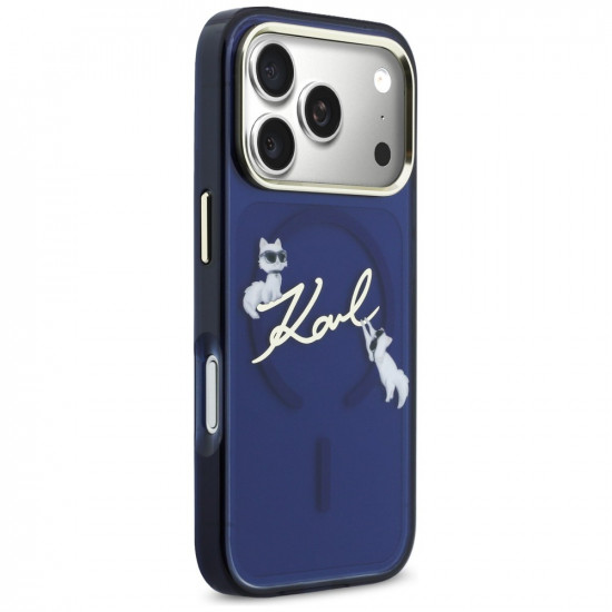 Karl Lagerfeld IML Choupettes Karl Script Logo MagSafe Case for iPhone 17 Pro Blue